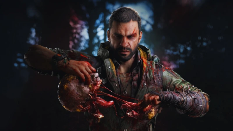 The Beast gameplay moment with the main character in Beast Mode holding a ripped mutant body part in both hands during combat