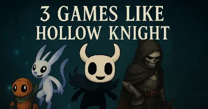 Hollow Knight banner with three characters
