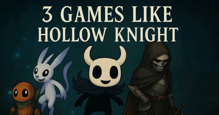 Hollow Knight banner with three characters