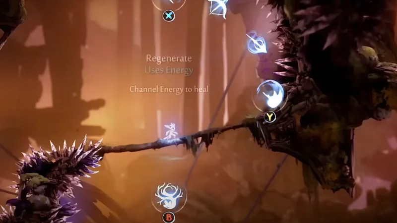 Ori and the Will of the Wisps Gameplay Screenshot Ori crossing a thorny gap