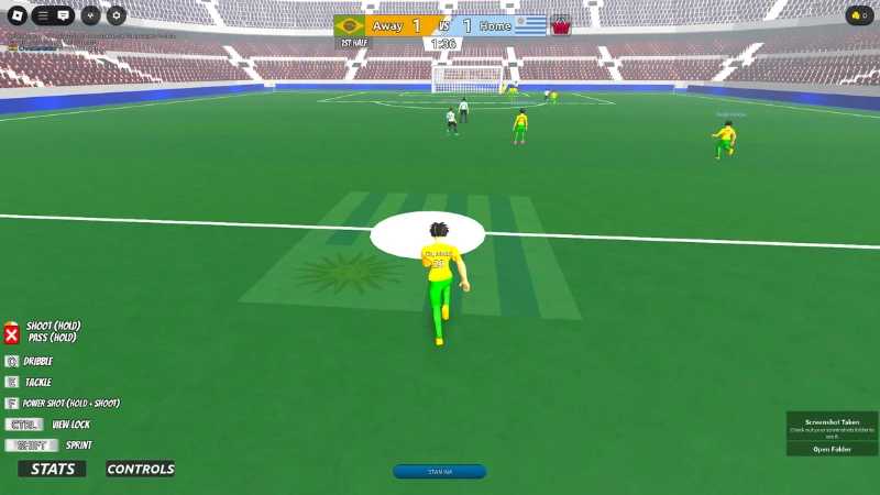 Small court match in a packed arena, player dribbling at midfield