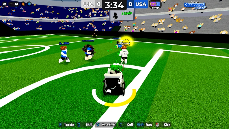 Fast 3-on-3 Roblox soccer play with stands full of spectators