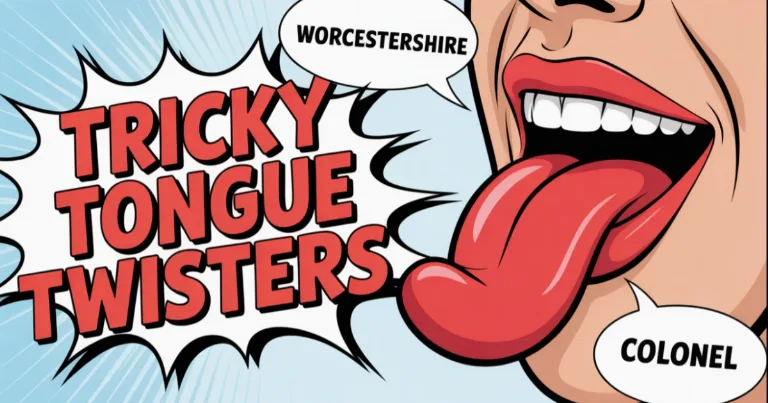Pop-art illustration of tricky tongue twisters