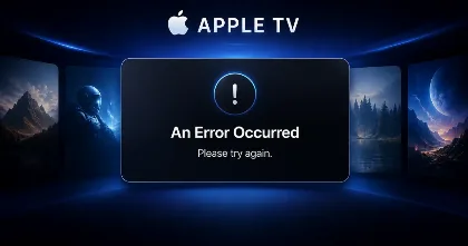 Apple TV “An Error Occurred” playback error screen in a web browser.