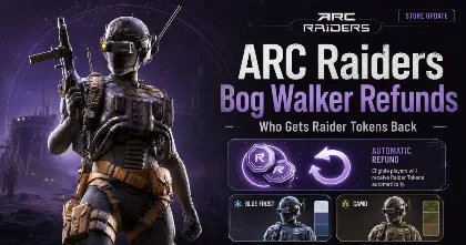 ARC Raiders Bog Walker refund graphic for update 1.36.0 showing Raider Token refunds for eligible players.