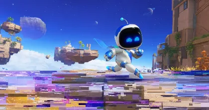 Astro Bot runs through a glitched game world during an early SharpEmu boot test.