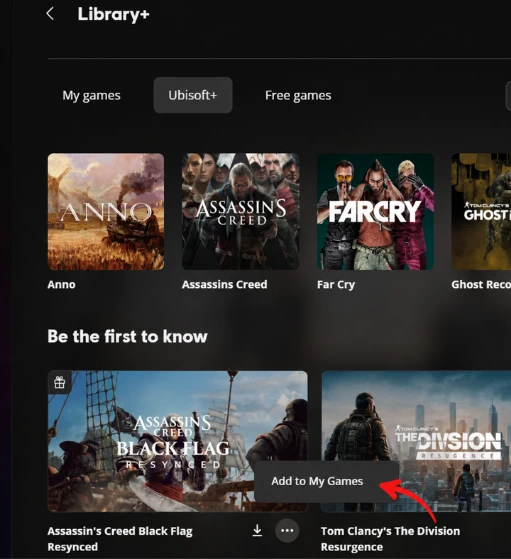 Black Flag Resynced in Ubisoft Connect after being added to My Games