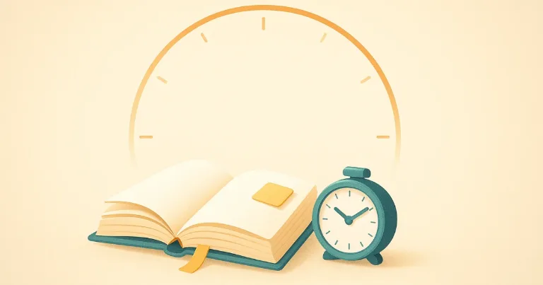 Study time illustration with book and clock