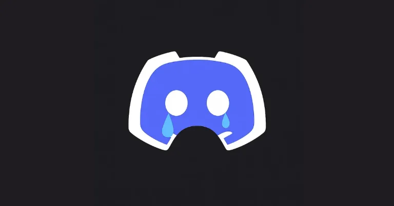 Discord logo with teary eyes on a dark background, showing the black screen startup problem