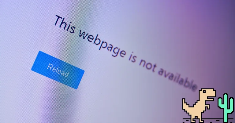 Chrome tab showing connection error with reload button and small dinosaur graphic