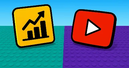 YouTube play button and upward CTR growth icon on bright Lego-style background, showing click-through boost for faceless channels