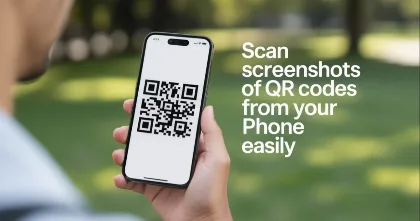 QR screenshots hero hand holding a smartphone showing a large QR code