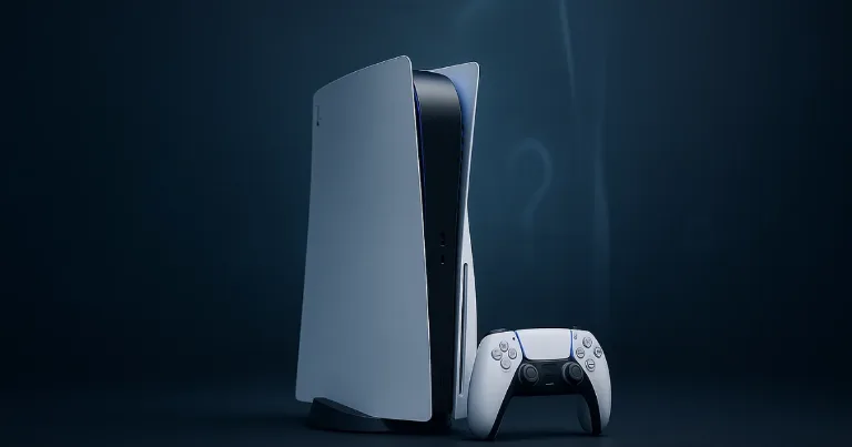 PS5 and DualSense on a dark background, mid cycle while PS6 remains unannounced.