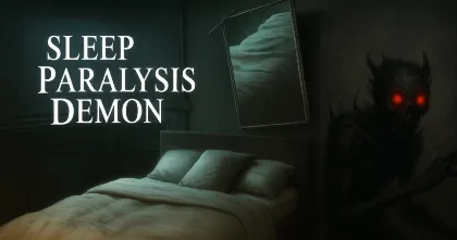 Dark bedroom with shadow figure, sleep paralysis illustration