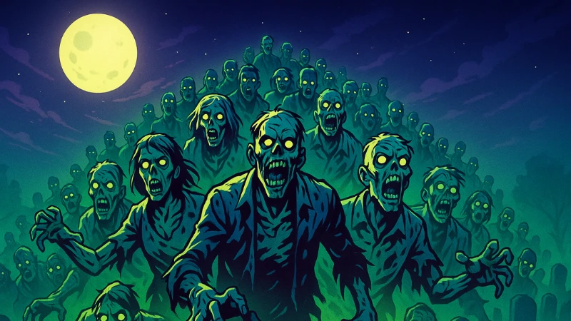 Marvel Rivals Zombies event Cartoon zombies under a full moon, event teaser artwork