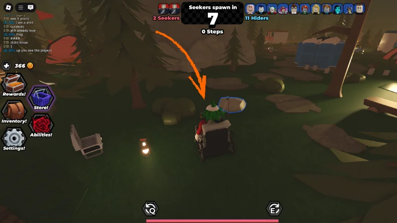Forest gameplay, hider hiding while seeker searches