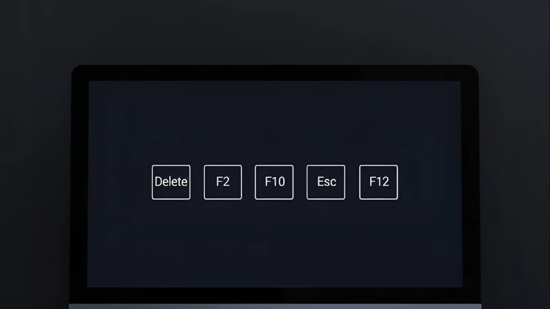 monitor showing common bios keys delete f2 f10 esc and f12 during pc startup