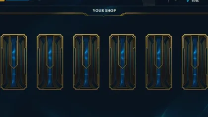League of Legends Your Shop screen showing six mystery skin cards for sale