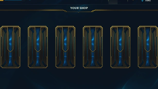 League of Legends Your Shop screen showing six mystery skin cards for sale