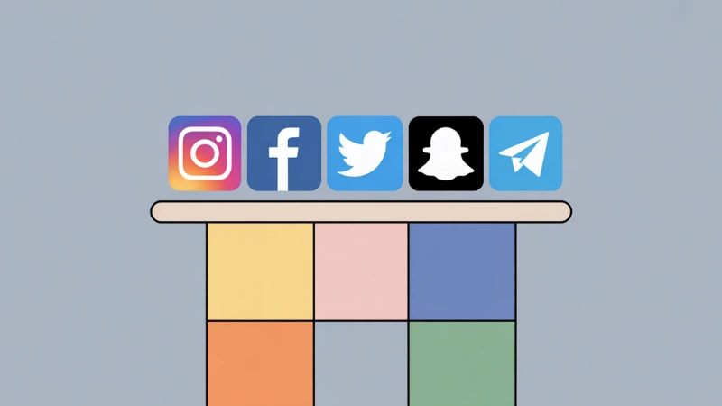 Social app logos sitting on colored blocks to show different delete rules