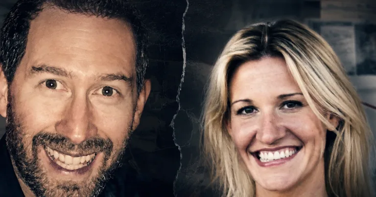 Ian Diaz and Angela Diaz in a dark true-crime documentary-style image.