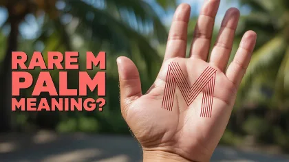 open hand outdoors with letter m marked across the palm