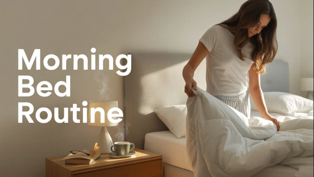 Building motivation by making the bed and starting a simple morning routine Unstuck morning bed routine woman making the bed in soft morning light
