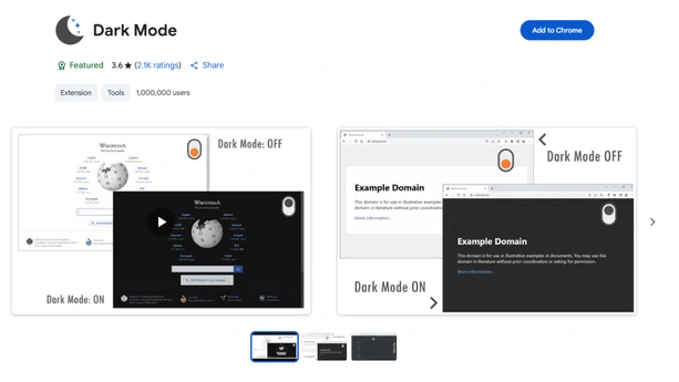 Dark Mode extension page on Chrome Web Store