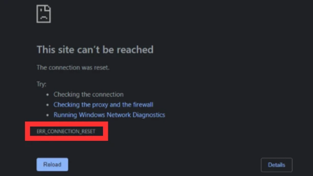 Err_connection_reset chrome err connection reset, this site can't be reached