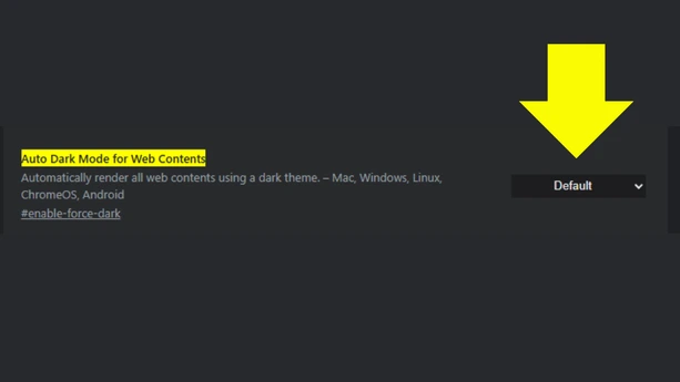 Chrome flags page showing Default option