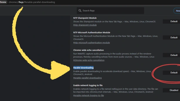 How to Enable Parallel Downloading in Chrome Step by Step Chrome parallel downloading settings with arrow pointing to enable option in flags menu