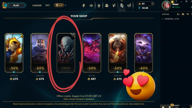 League of Legends store view with a Vladimir skin deal highlighted using the personal shop trick